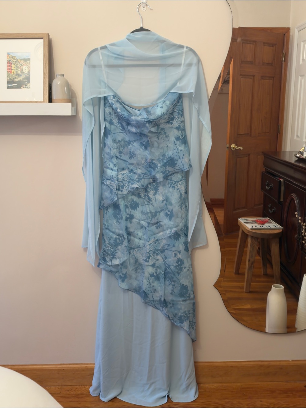 The Are Caroline Dress | Light Blue Floral Maxi Dress with Matching Shawl
